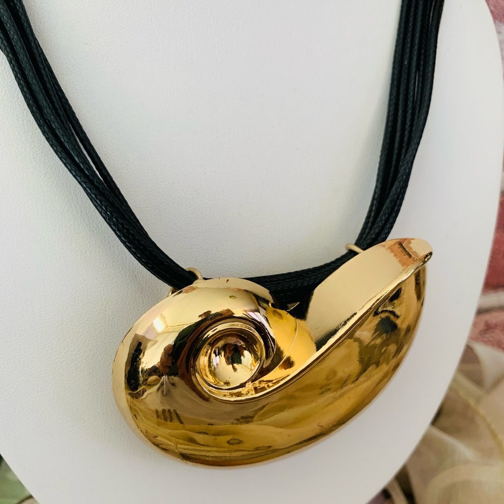 Golden Nautilus Shell Metal Pendant Necklace